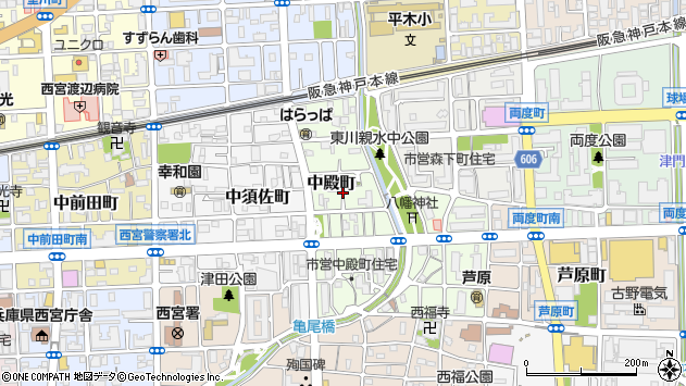 〒662-0852 兵庫県西宮市中殿町の地図