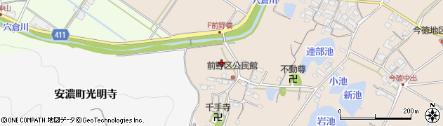 三重県津市安濃町前野周辺の地図
