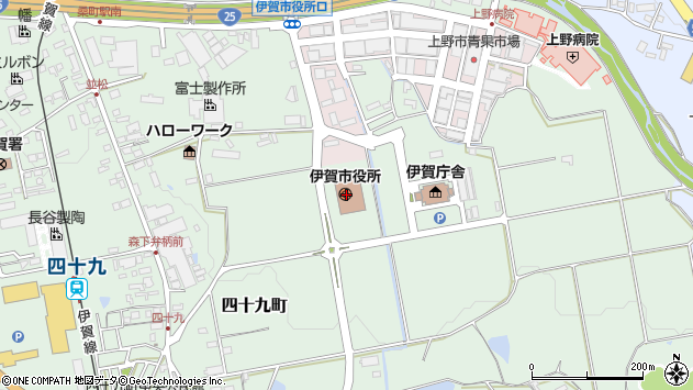 〒518-0000 三重県伊賀市（以下に掲載がない場合）の地図