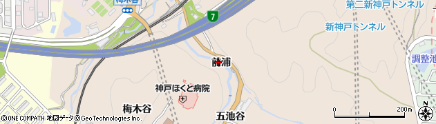 兵庫県神戸市北区山田町下谷上（前浦）周辺の地図