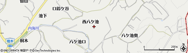 愛知県知多郡南知多町内海西八ケ池周辺の地図