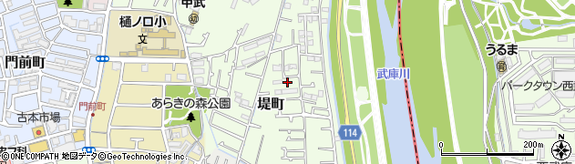 兵庫県西宮市堤町周辺の地図