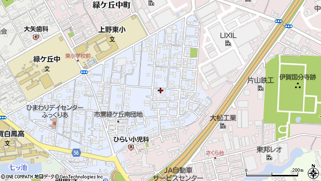 〒518-0835 三重県伊賀市緑ケ丘南町の地図