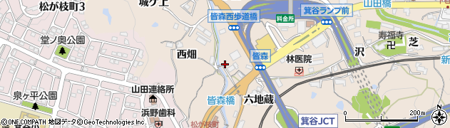 兵庫県神戸市北区山田町下谷上（皆森）周辺の地図