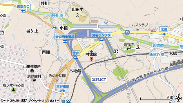 〒651-1243 兵庫県神戸市北区山田町下谷上（その他）の地図