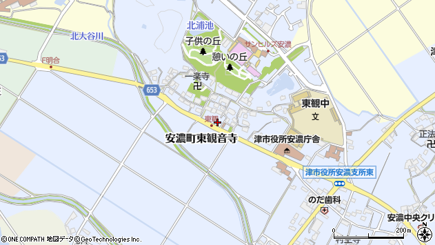 〒514-2326 三重県津市安濃町東観音寺の地図