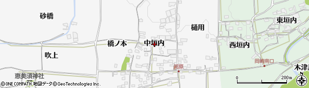 京都府木津川市加茂町河原中垣内周辺の地図