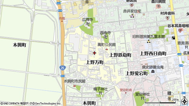 〒518-0855 三重県伊賀市上野万町の地図