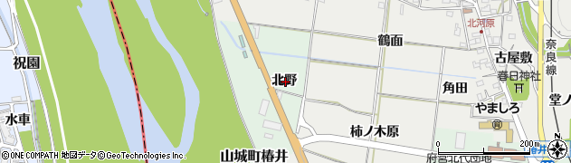 京都府木津川市山城町椿井北野周辺の地図