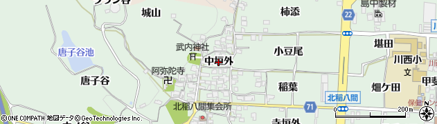 京都府精華町（相楽郡）北稲八間（中垣外）周辺の地図