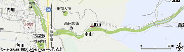 京都府木津川市山城町北河原（北山）周辺の地図