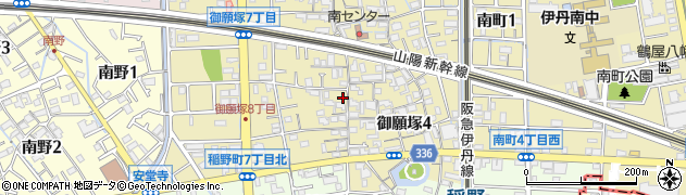 兵庫県伊丹市御願塚周辺の地図
