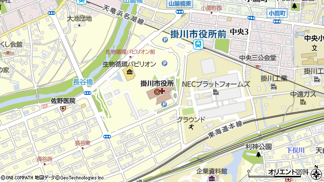 〒436-0000 静岡県掛川市（以下に掲載がない場合）の地図