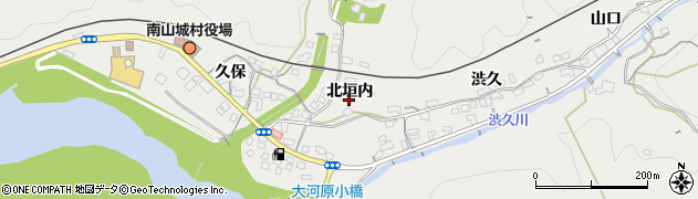 京都府南山城村（相楽郡）北大河原（北垣内）周辺の地図