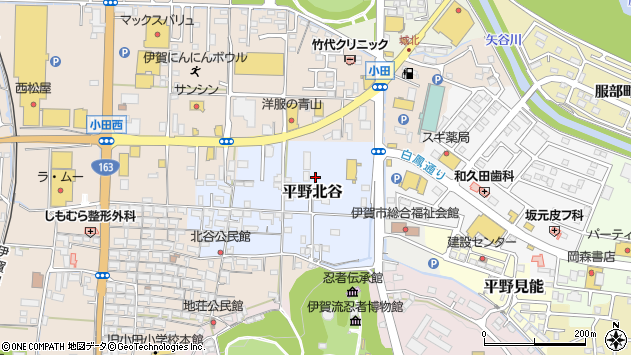 〒518-0826 三重県伊賀市平野北谷の地図