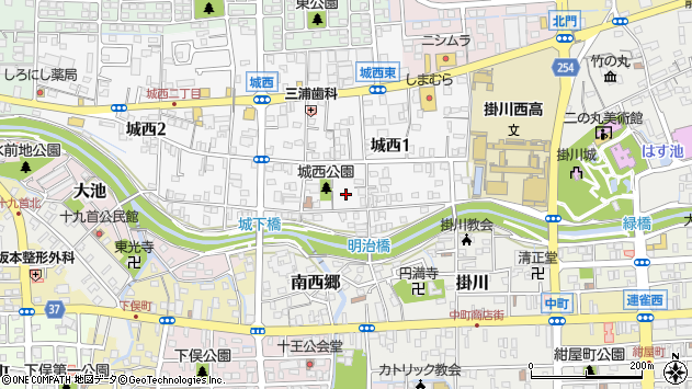 〒436-0054 静岡県掛川市城西の地図