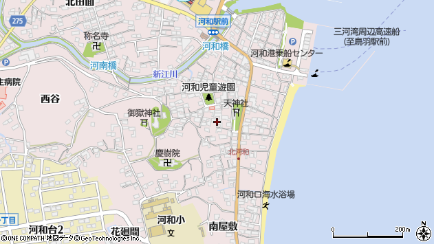 〒470-2407 愛知県知多郡美浜町河和（北屋敷）の地図