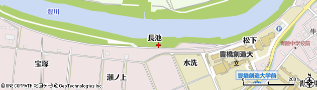 愛知県豊橋市牛川町（長池）周辺の地図