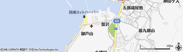 愛知県蒲郡市西浦町（御芦山）周辺の地図