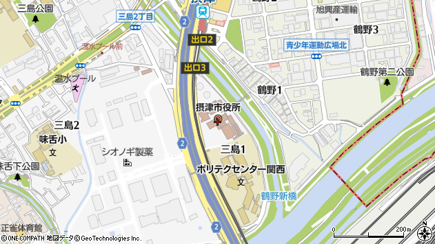 〒566-0000 大阪府摂津市（以下に掲載がない場合）の地図