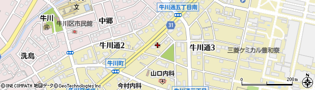 豊橋牛川郵便局周辺の地図