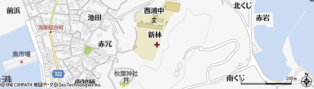 愛知県蒲郡市西浦町新林周辺の地図