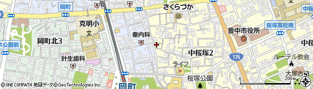 豊中市中桜塚2-6 藤井モータープール周辺の地図