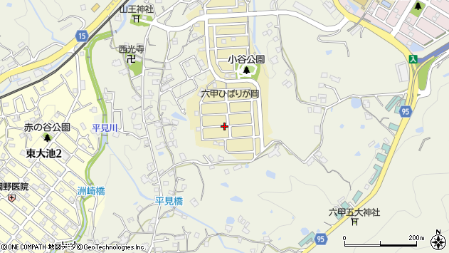 〒651-1334 兵庫県神戸市北区唐櫃六甲台の地図