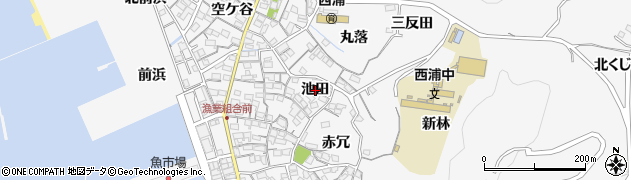 愛知県蒲郡市西浦町（池田）周辺の地図