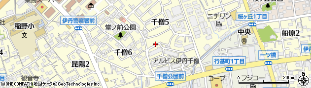 兵庫県伊丹市千僧周辺の地図