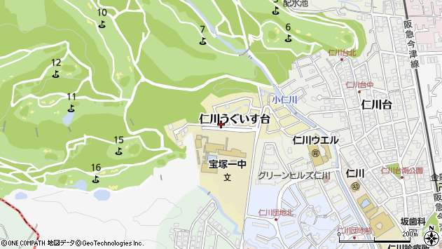 〒665-0064 兵庫県宝塚市仁川うぐいす台の地図