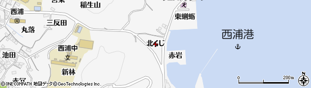 愛知県蒲郡市西浦町（北くじ）周辺の地図
