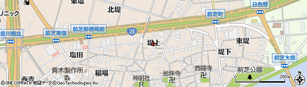 愛知県豊橋市前芝町（堤上）周辺の地図