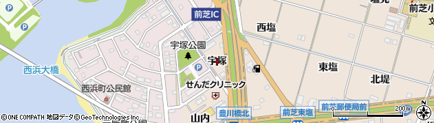 愛知県豊橋市前芝町（宇塚）周辺の地図