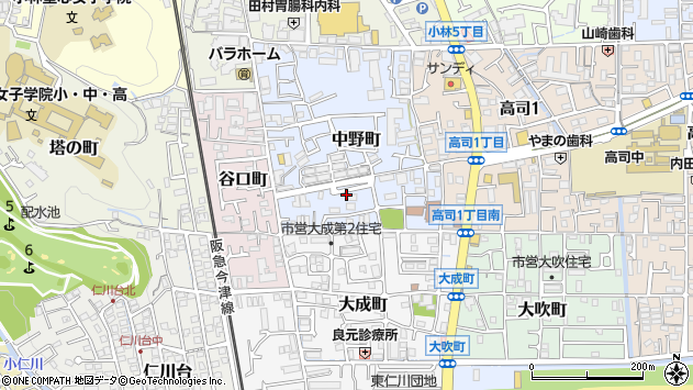 〒665-0056 兵庫県宝塚市中野町の地図