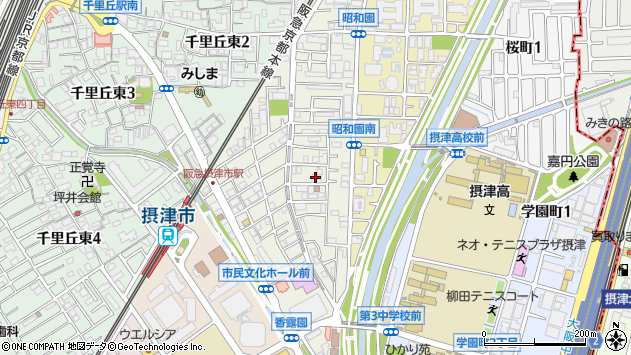 〒566-0034 大阪府摂津市香露園の地図