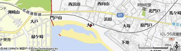 愛知県蒲郡市西浦町（大戸）周辺の地図