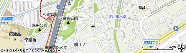 大阪府茨木市横江周辺の地図