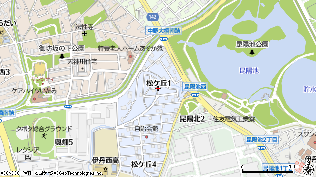 〒664-0024 兵庫県伊丹市松ケ丘の地図