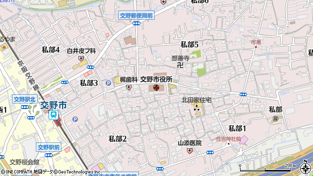 〒576-0000 大阪府交野市（以下に掲載がない場合）の地図