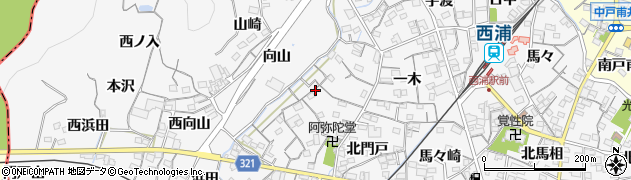 愛知県蒲郡市西浦町神谷門戸39周辺の地図
