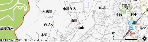 愛知県蒲郡市西浦町（山崎）周辺の地図