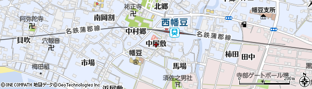 愛知県西尾市西幡豆町（中屋敷）周辺の地図