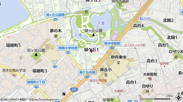 〒664-0012 兵庫県伊丹市緑ケ丘の地図