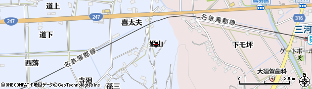 愛知県西尾市吉良町乙川（姫山）周辺の地図