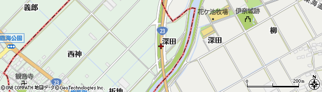 愛知県豊橋市梅薮町（深田）周辺の地図