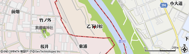 愛知県豊川市行明町（乙下り松）周辺の地図