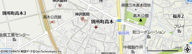 兵庫県三木市別所町高木周辺の地図