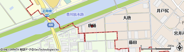 愛知県豊川市行明町（唐桶）周辺の地図