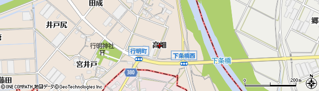愛知県豊川市行明町（高畑）周辺の地図